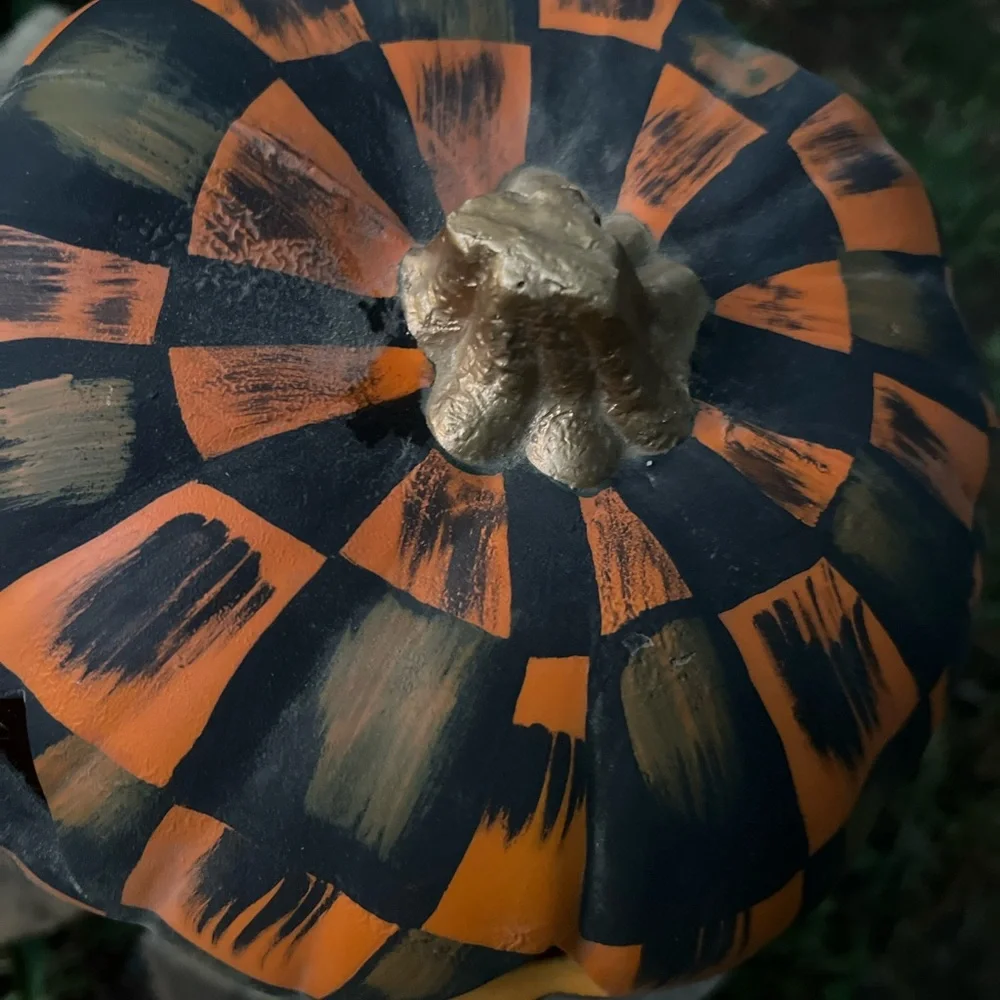 Orange and Black Checker Jack-O'-Lantern thick foam Lantern Hand painted